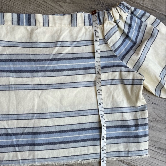 Lemlem Halima Crop Top Striped Off The Shoulder Linen/Cotton Off White/Blue SZ M - Picture 15 of 16